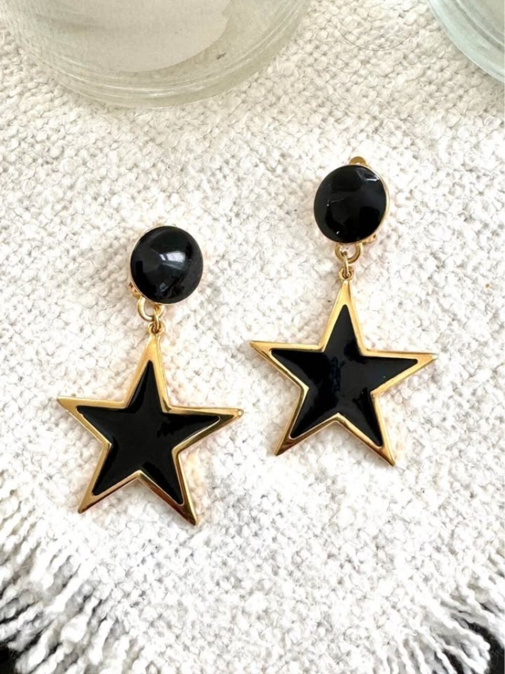 St John Knit Dangling Star Earrings Clip On SIGNED Designer For Suits
